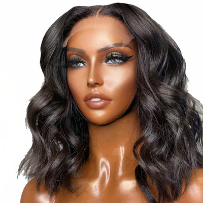 Curto comprimento Branco claro renda frontal cabelo humano corpo oceano Bob Wave peruca para mulheres negras