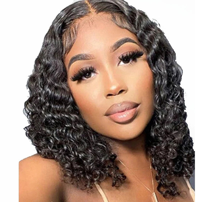 Curto comprimento Branco claro renda frontal cabelo humano corpo oceano Bob Wave peruca para mulheres negras
