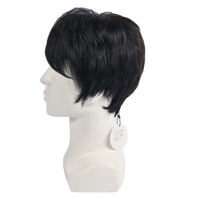 150% Densidade Natural Preto Cabelo Humano Curto Peruca para Homens