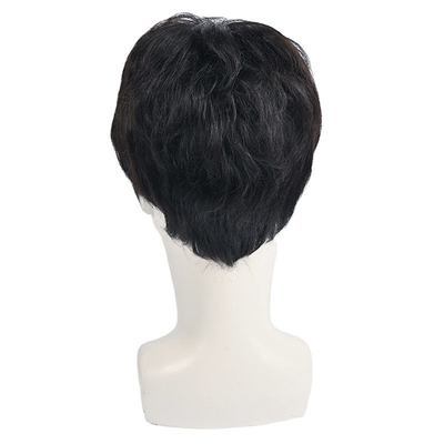 150% Densidade Natural Preto Cabelo Humano Curto Peruca para Homens