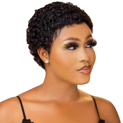 Máquina feita de cabelo curto e encaracolado Peruca Afro-Curly sem fechamento de renda Virgem Brasileira