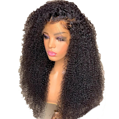 HD Suíça renda Frente mongol peruano 13x4 Afro Kinky cabelo encaracolado Peruca de cabelo humano com cabelo de bebê