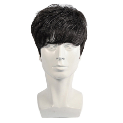 Cabelo Brasileiro Suave e Brilhante Corte Curta Cabeça Cheia Perucas Negras Masculinas Com Capa Natural