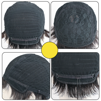 Cabelo Brasileiro Suave e Brilhante Corte Curta Cabeça Cheia Perucas Negras Masculinas Com Capa Natural