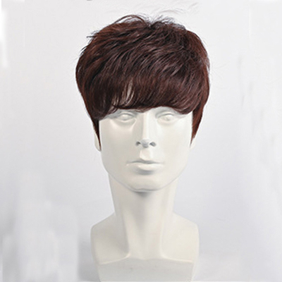 Cabelo Brasileiro Suave e Brilhante Corte Curta Cabeça Cheia Perucas Negras Masculinas Com Capa Natural