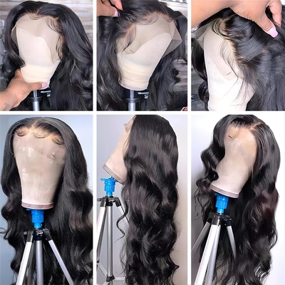 Cabelo Virgem Peruca frontal com aberturas de renda suíça e cabelo indiano bruto