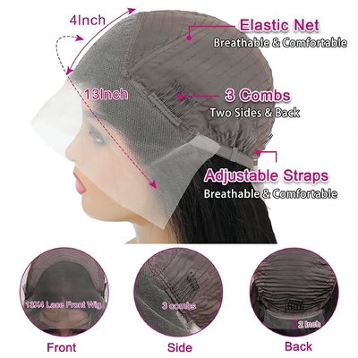 Cabelo Virgem Peruca frontal com aberturas de renda suíça e cabelo indiano bruto