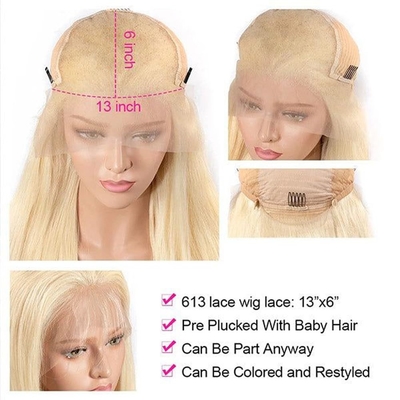 Cabelo Chinês 613 Loiro 13X6 Hd Full Lace Frontal Raw Cabelo Humano Peruca Com Cabelo de Bebê
