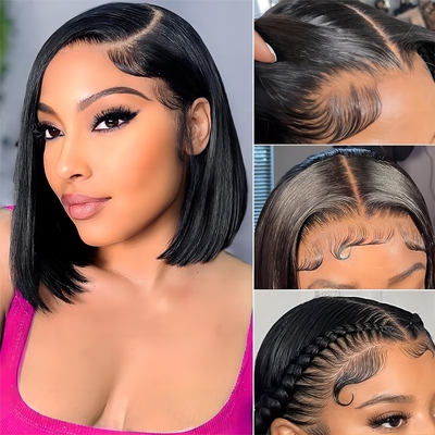 Cabelo Brasileiro Curto Bob Transparente Bob Perucas Hd renda Frente Cabelo Humano Perucas 8-14 polegadas