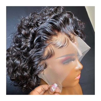 Perucas de cabelo humano de 8 polegadas 360 encaixe Frente Pixie Curls Peruca para cabelos macios e brilhantes