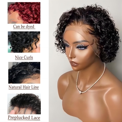 Perucas de cabelo humano de 8 polegadas 360 encaixe Frente Pixie Curls Peruca para cabelos macios e brilhantes
