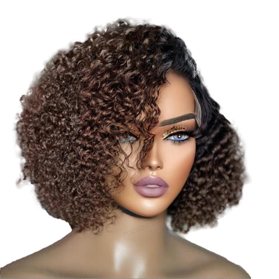 Cabelo humano brasileiro Pixie Cut Curly Full HD renda sem cola parte lateral peruca para mulheres