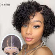 Cabelo humano brasileiro Pixie Cut Curly Full HD renda sem cola parte lateral peruca para mulheres