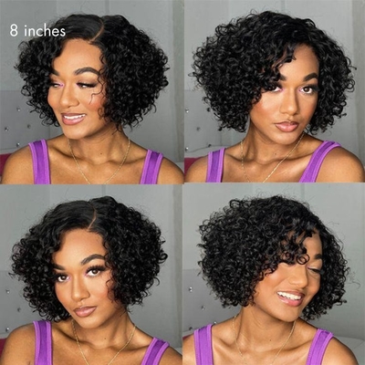 Cabelo humano brasileiro Pixie Cut Curly Full HD renda sem cola parte lateral peruca para mulheres